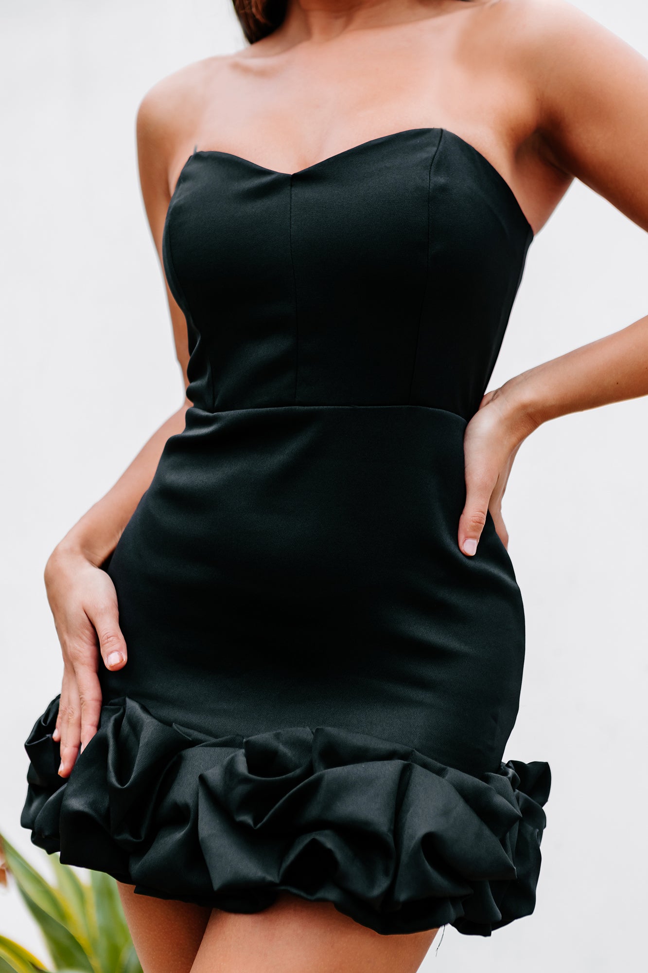 Stunning Surprise Strapless Ruffled Mini Dress (Black) - NanaMacs