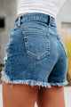 Dorinda Just Panmaco High-Low Distressed Denim Shorts (Medium Denim) - NanaMacs