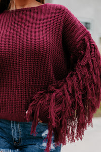 Sweet Like Cider Fringe Sleeve Sweater (Wine) - NanaMacs