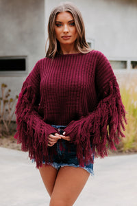 Sweet Like Cider Fringe Sleeve Sweater (Wine) - NanaMacs