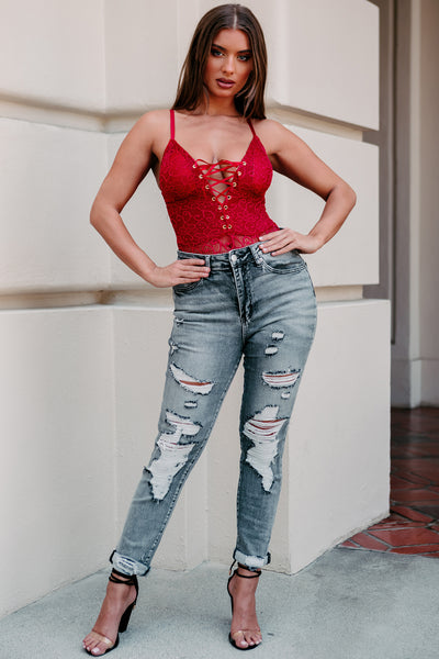 Art Of Seduction Lace-Up Bodysuit (Red) - NanaMacs