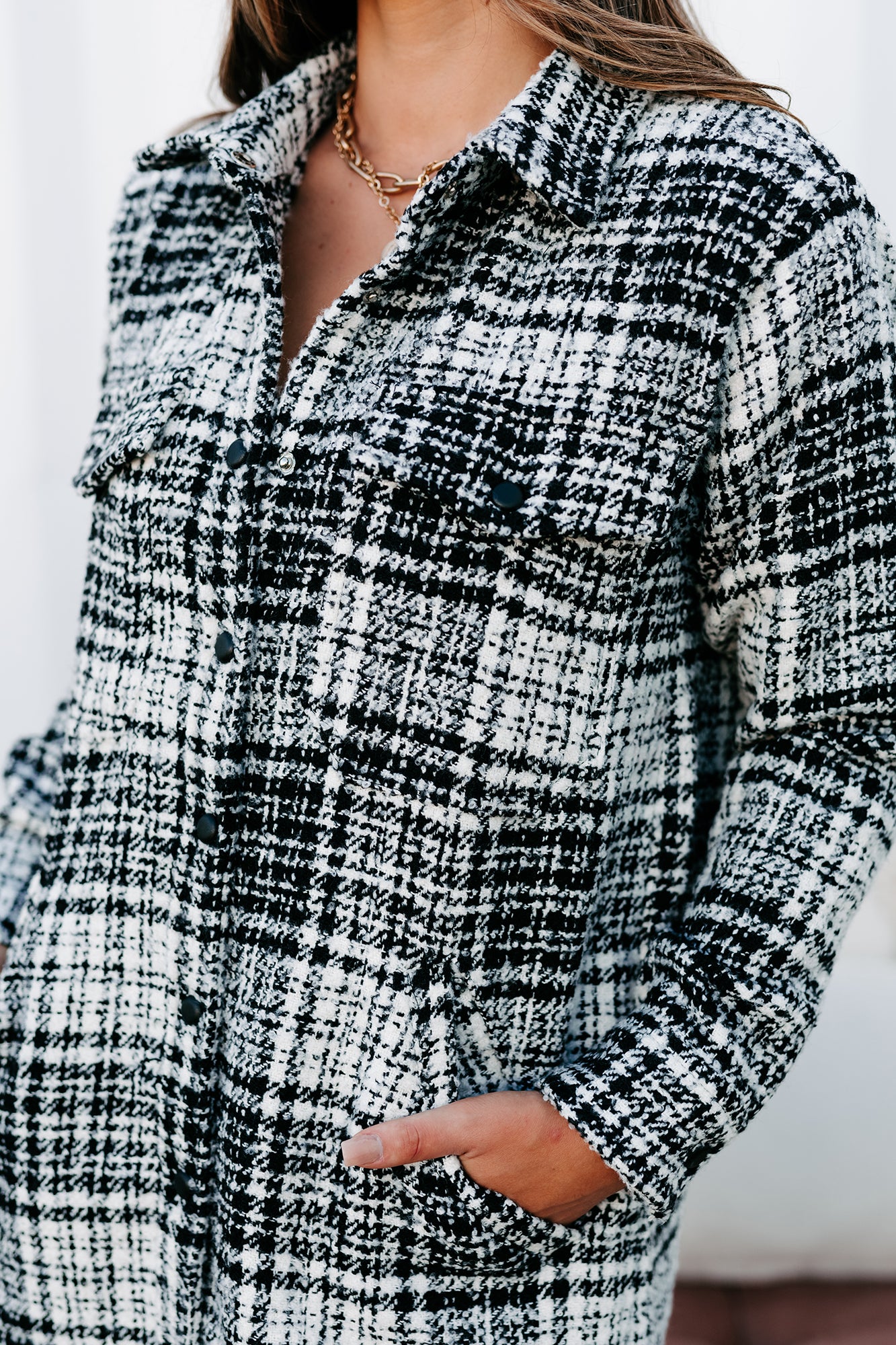 Totally Tweed Textured Tweed Shacket (Black/White) - NanaMacs