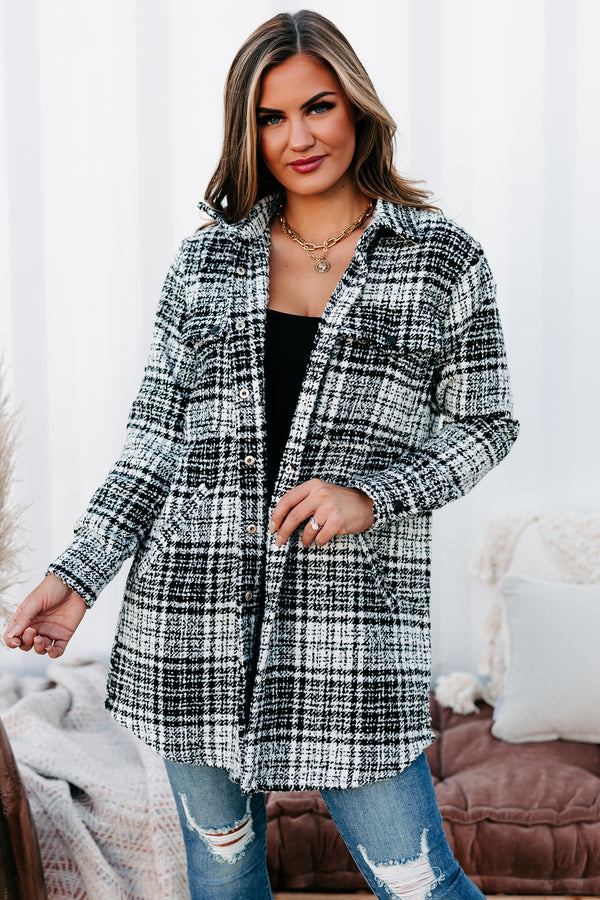 Totally Tweed Textured Tweed Shacket (Black/White) - NanaMacs