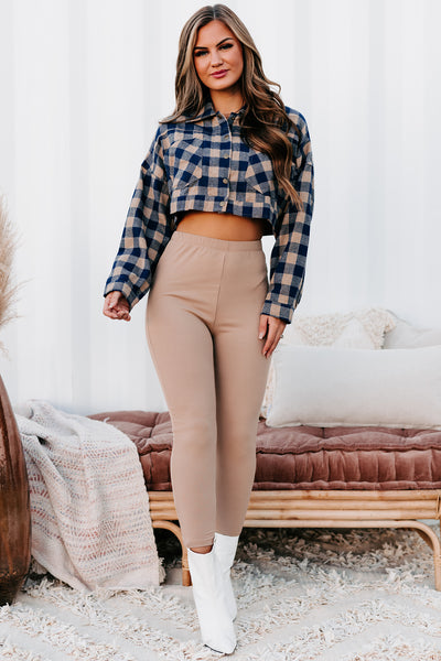 Corn Maze Cutie Cropped Plaid Top (Taupe) - NanaMacs