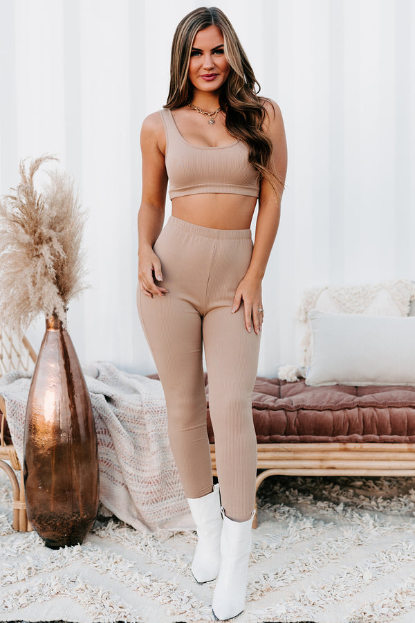 Low Profile Ribbed Crop Top & Leggings Set (Latte) - NanaMacs