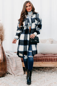 Beale Street Blues Long Plaid Shacket (Black/Blue) - NanaMacs