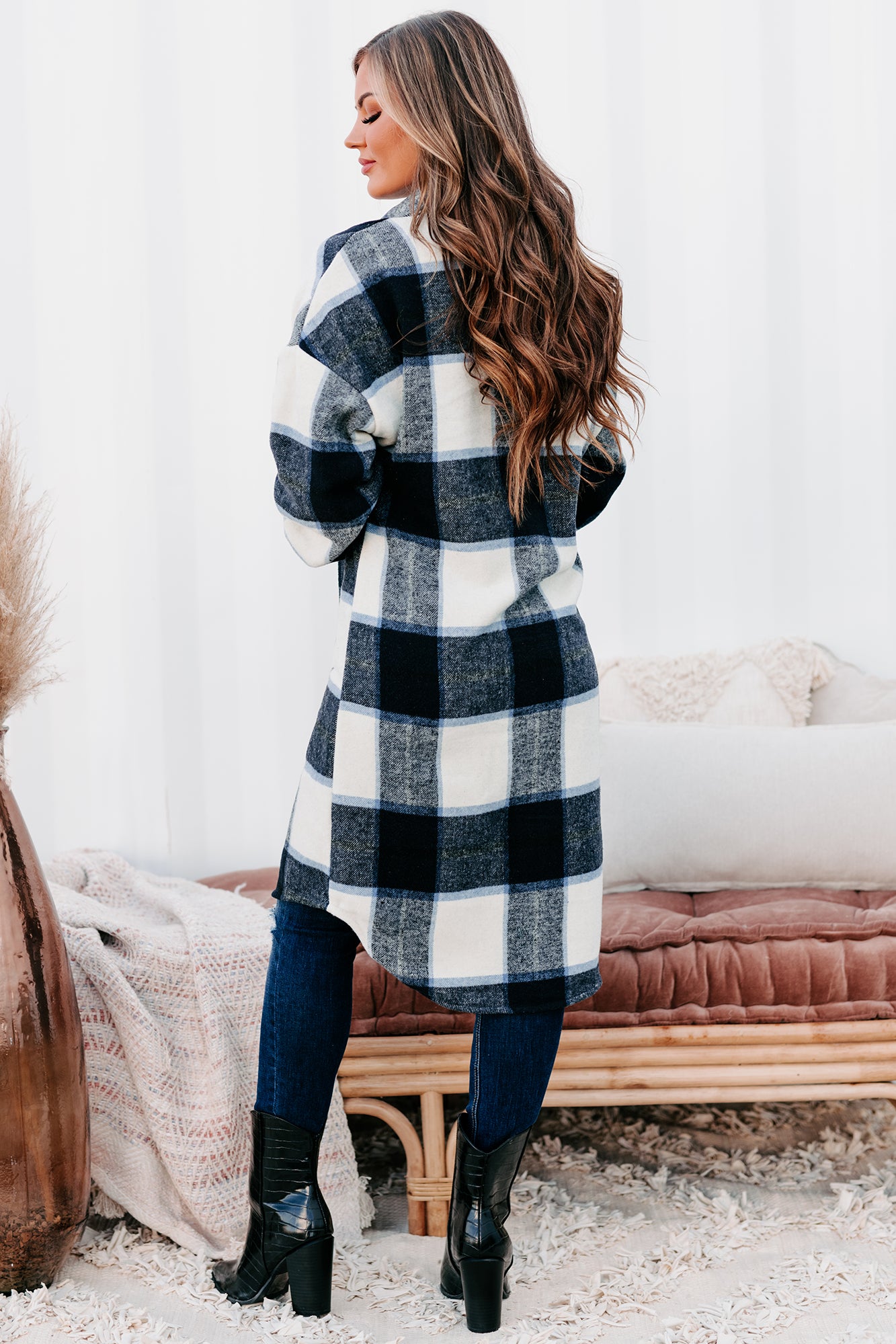 Beale Street Blues Long Plaid Shacket (Black/Blue) - NanaMacs