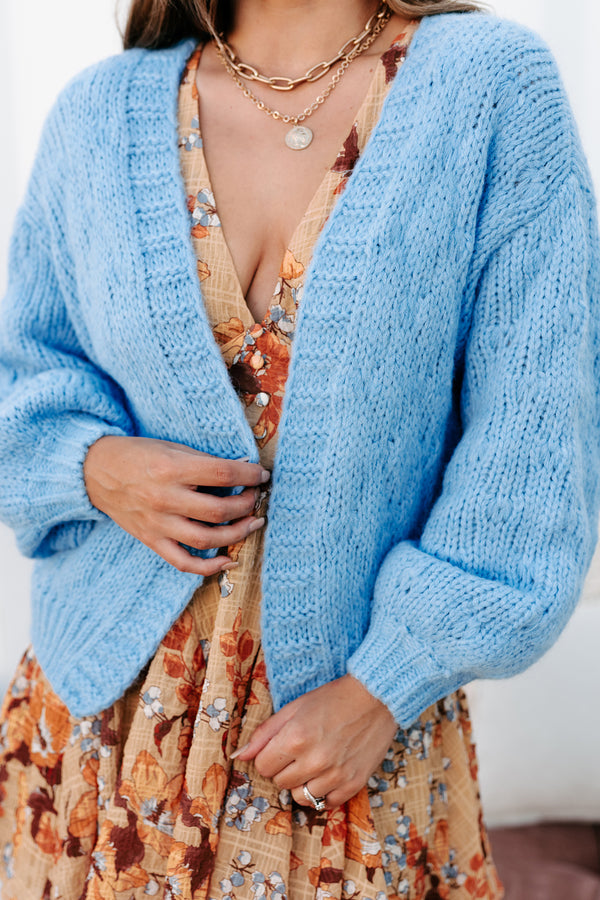 Cozy & Content Chunky Knit Cardigan (Blue) - NanaMacs