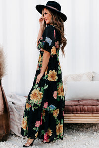 Irresistibly Charming Tiered Floral Maxi Dress (Black) - NanaMacs