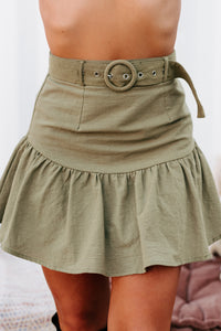 Destined For Date Night Long Sleeve Crop Top & Mini Skirt Set (Olive) - NanaMacs