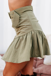 Destined For Date Night Long Sleeve Crop Top & Mini Skirt Set (Olive) - NanaMacs
