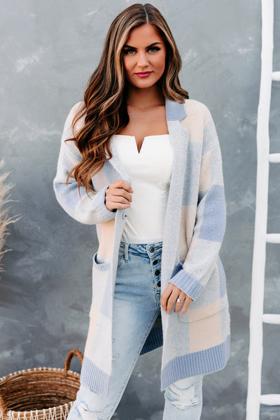 Into Tomorrow Plaid Cardigan (Blue/Cream) - NanaMacs