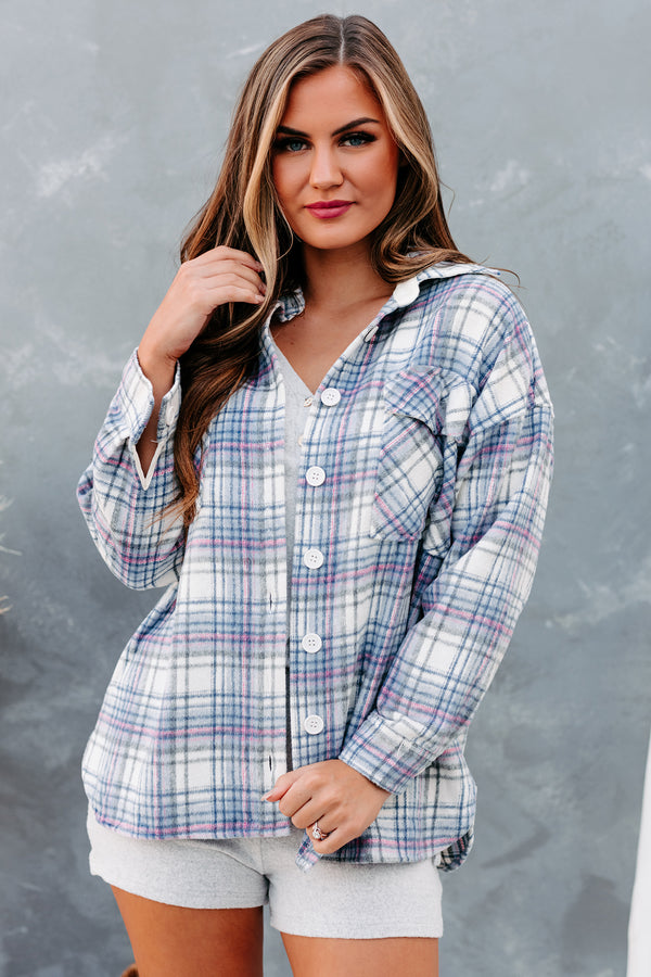 Creative Flow Plaid Shacket (Ivory/Denim/Pink) - NanaMacs