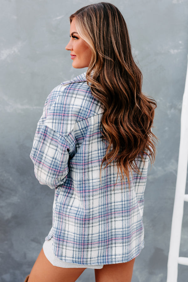 Creative Flow Plaid Shacket (Ivory/Denim/Pink) - NanaMacs