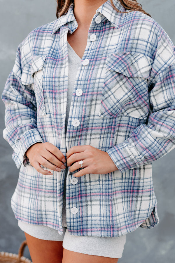 Creative Flow Plaid Shacket (Ivory/Denim/Pink) - NanaMacs