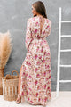 Serene Queen Satin Floral Maxi Dress (Beige/Mauve) - NanaMacs