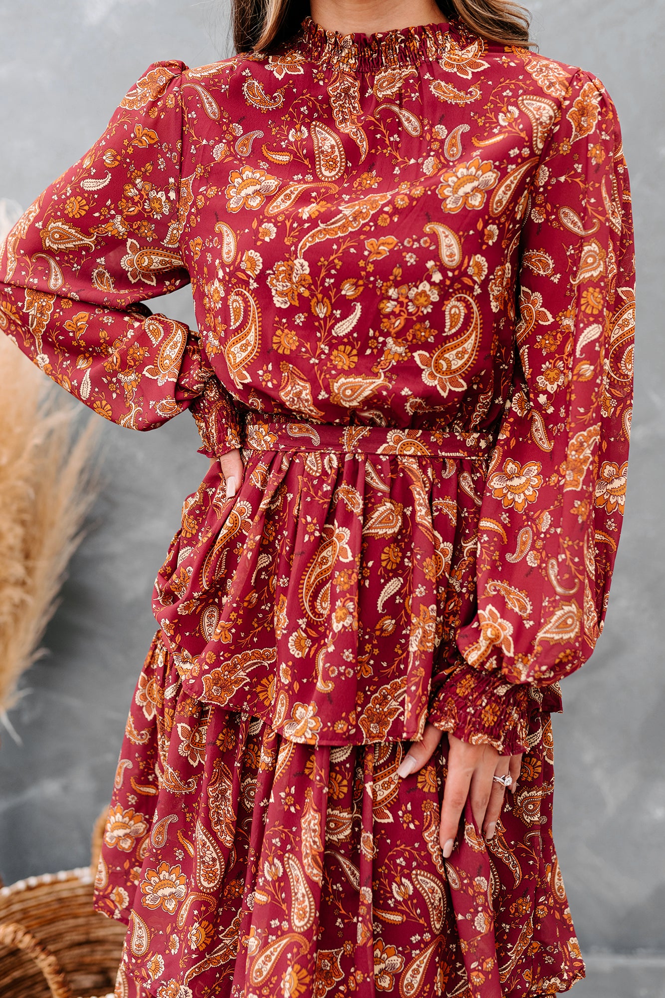 Always Memorable Tiered Printed Maxi Dress (Burgundy) - NanaMacs