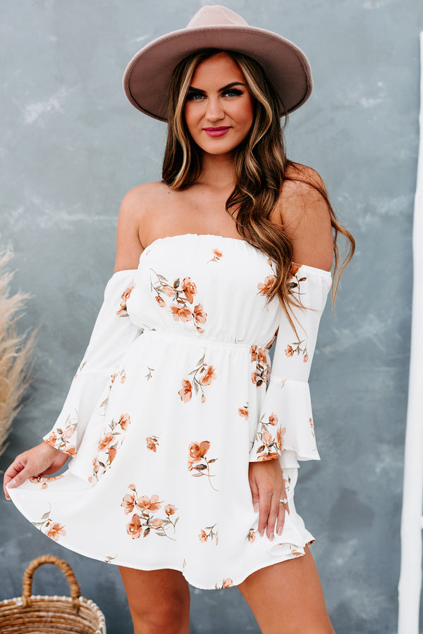 "Hope Is A Heartache" Floral Off The Shoulder Dress (Ivory/Peach) - NanaMacs