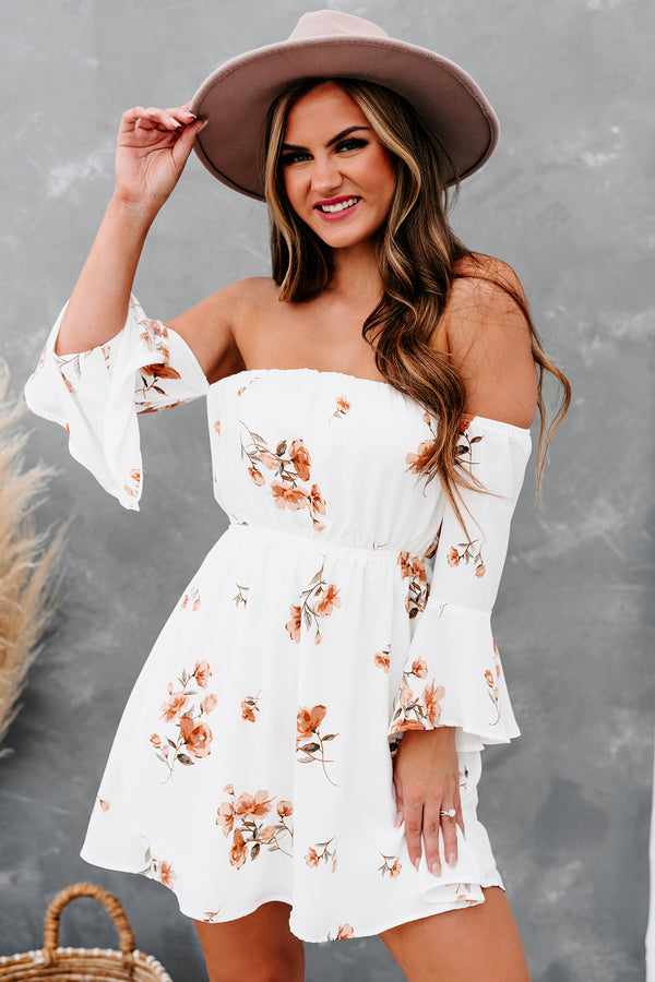 "Hope Is A Heartache" Floral Off The Shoulder Dress (Ivory/Peach) - NanaMacs