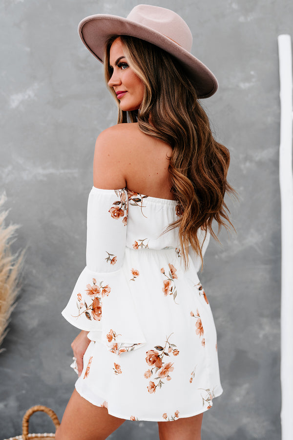 "Hope Is A Heartache" Floral Off The Shoulder Dress (Ivory/Peach) - NanaMacs