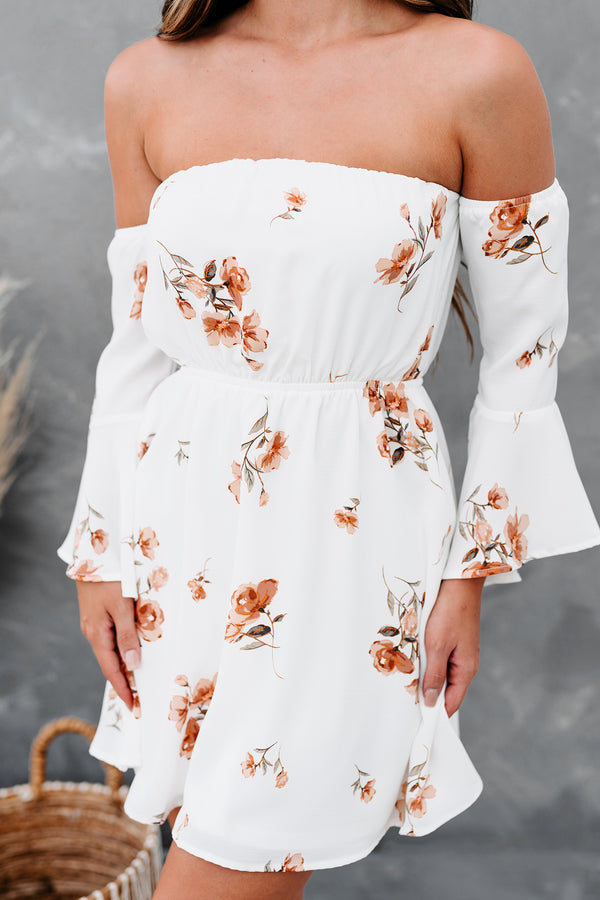 "Hope Is A Heartache" Floral Off The Shoulder Dress (Ivory/Peach) - NanaMacs