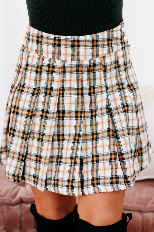 Private Education High Waisted Plaid Skort (Cream Black Plaid) - NanaMacs