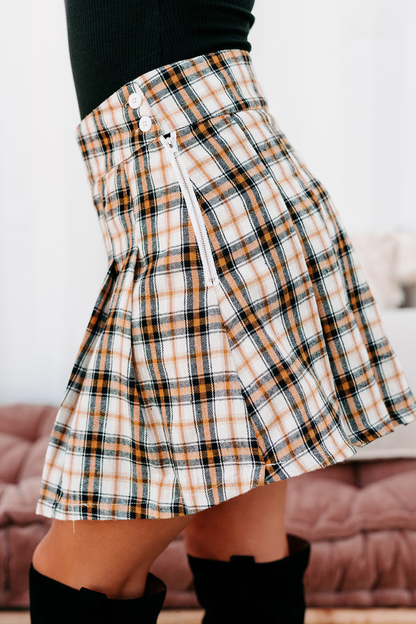 Private Education High Waisted Plaid Skort (Cream Black Plaid) - NanaMacs