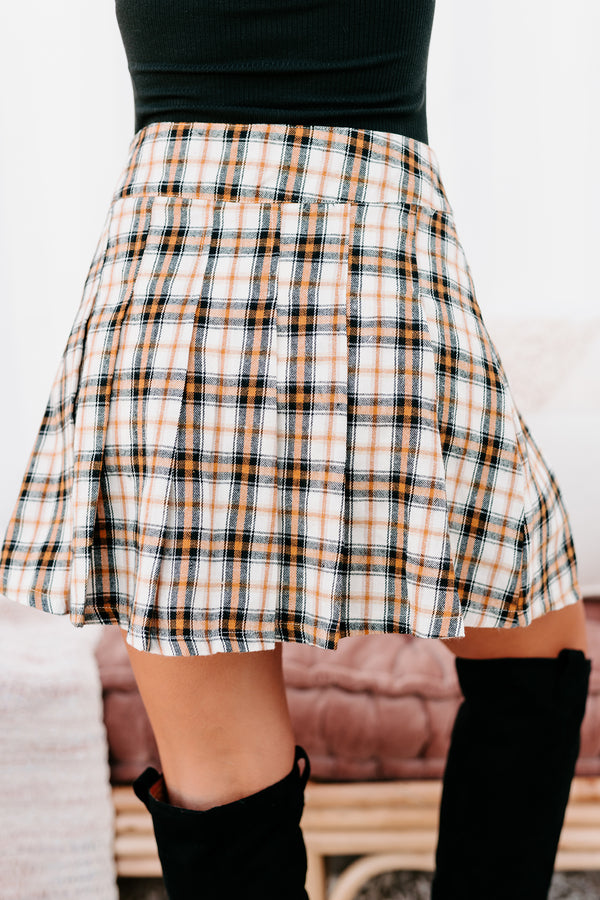 Private Education High Waisted Plaid Skort (Cream Black Plaid) - NanaMacs