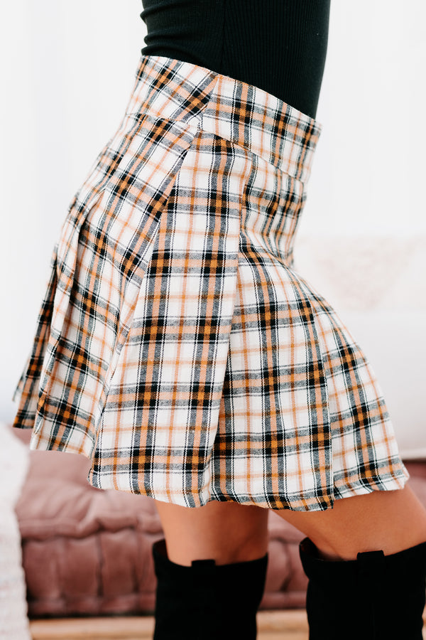 Private Education High Waisted Plaid Skort (Cream Black Plaid) - NanaMacs