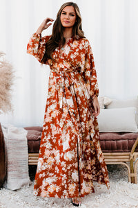 Serene Queen Satin Floral Maxi Dress (Rust/Multi) - NanaMacs