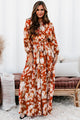 Serene Queen Satin Floral Maxi Dress (Rust/Multi) - NanaMacs