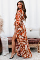 Serene Queen Satin Floral Maxi Dress (Rust/Multi) - NanaMacs
