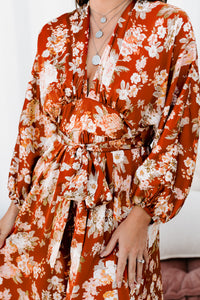 Serene Queen Satin Floral Maxi Dress (Rust/Multi) - NanaMacs