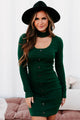 Living For Today Long Sleeve Cut-Out Bodycon Dress (Hunter Green) - NanaMacs
