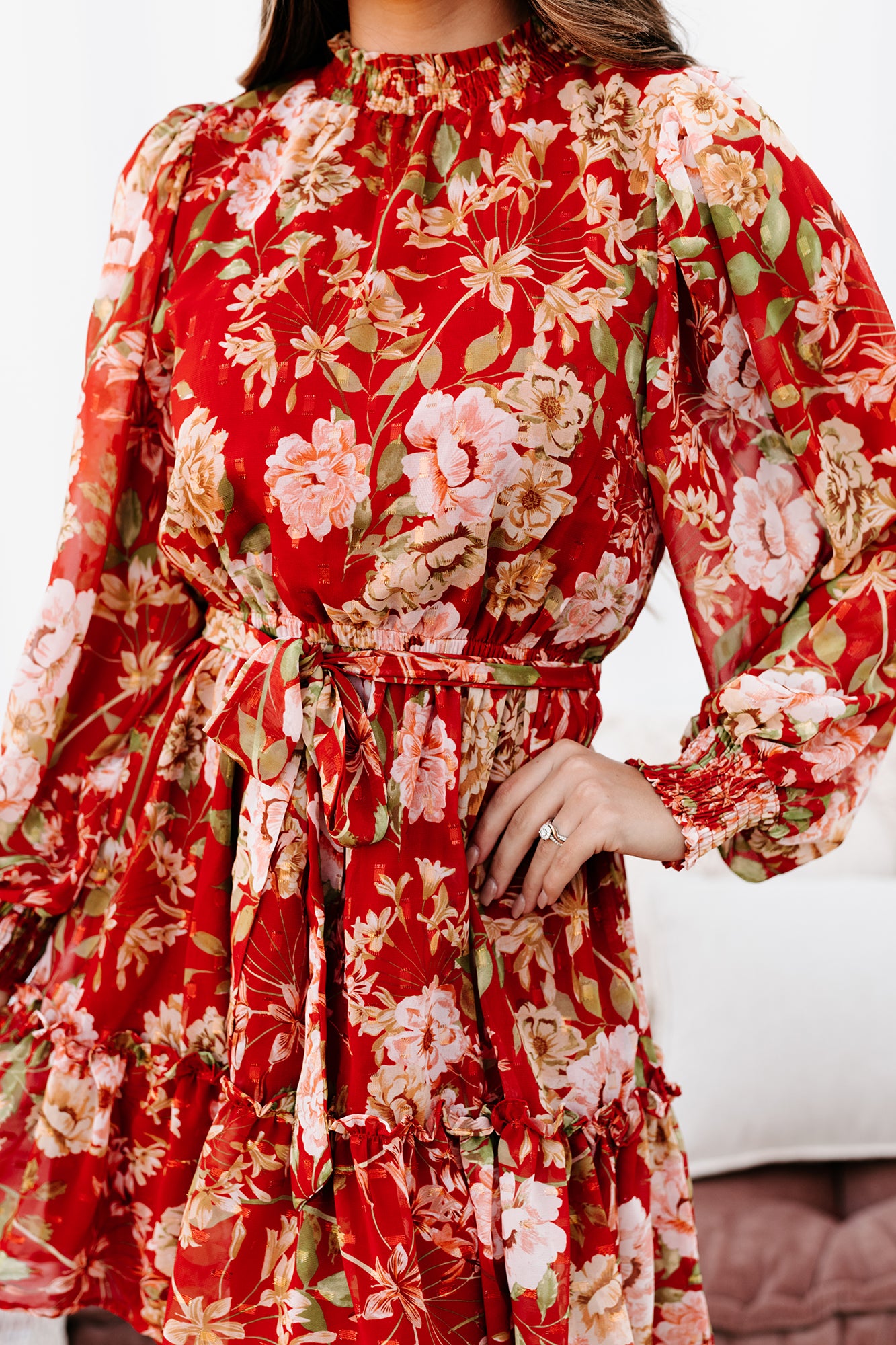 Autumn Expectations Long Sleeve Floral Mini Dress (Rust) - NanaMacs