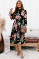 Tea & Crumpets Pleated Floral Midi Dress (Black) - NanaMacs