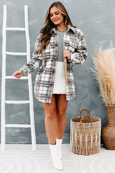 Leaving A Legacy Long Plaid Jacket (Taupe) - NanaMacs