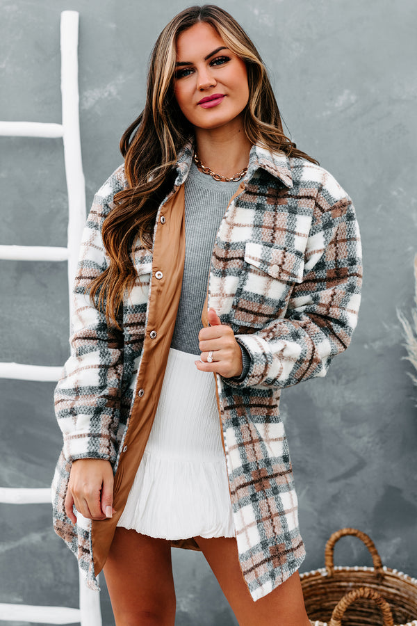 Leaving A Legacy Long Plaid Jacket (Taupe) - NanaMacs