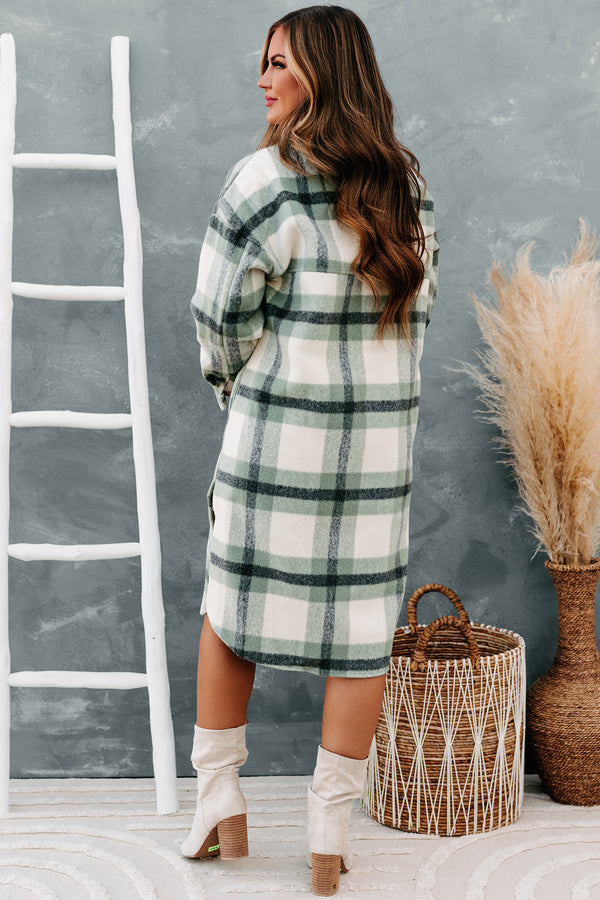 Leaping To Conclusions Plaid Duster Coat (Dark Sage) - NanaMacs