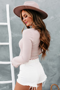 Undeniably Cute U-Ring Long Sleeve Crop Top (Nude) - NanaMacs