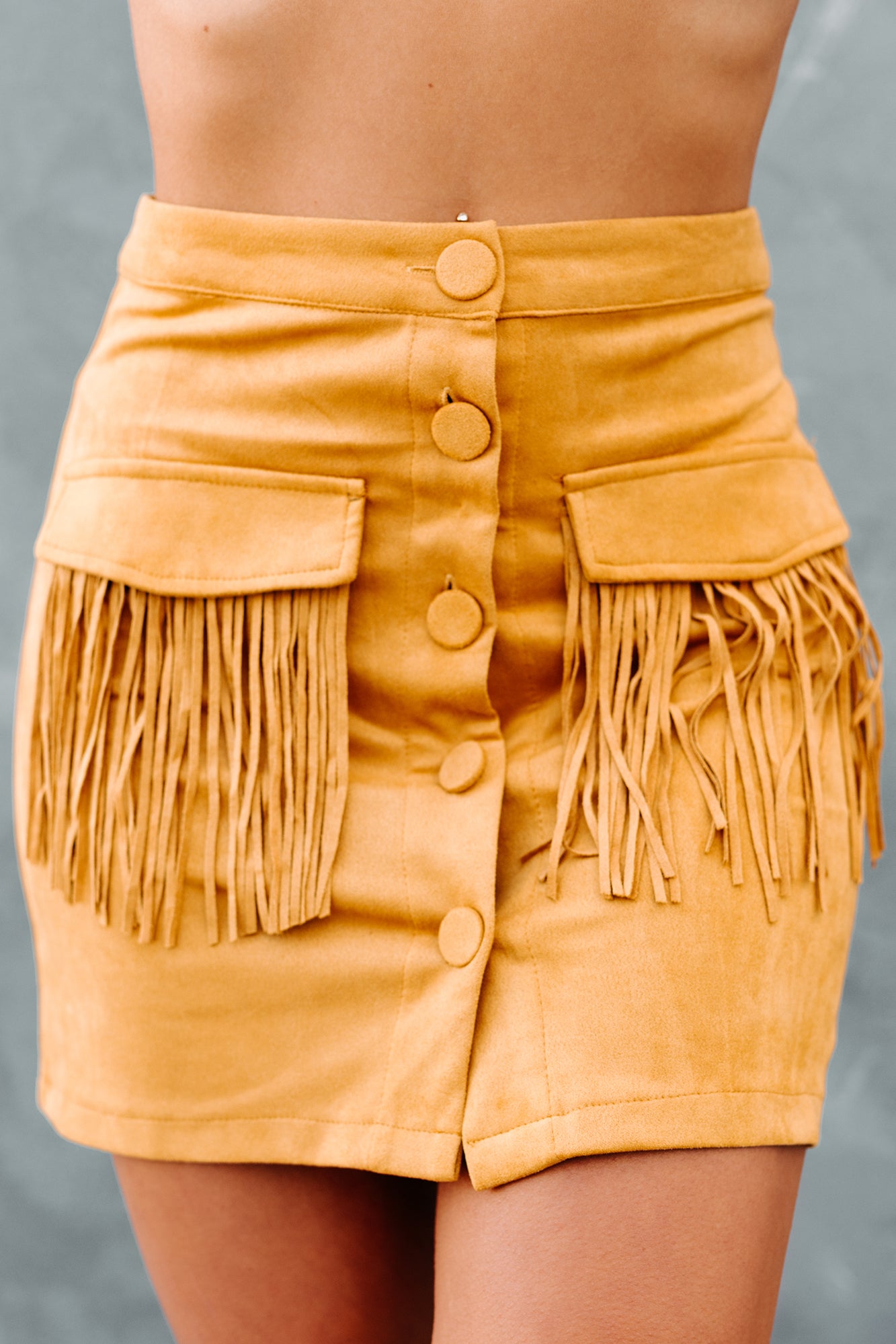 Rodeo Queen Faux Suede Fringe Mini Skirt (Mustard) - NanaMacs