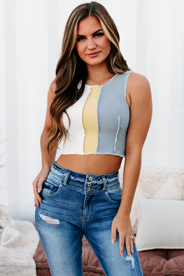 Can You Imagine Color Block Crop Tank Top (Blue) - NanaMacs