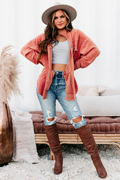 Backcountry Bonding Oversized Fleece Shacket (Coral) - NanaMacs