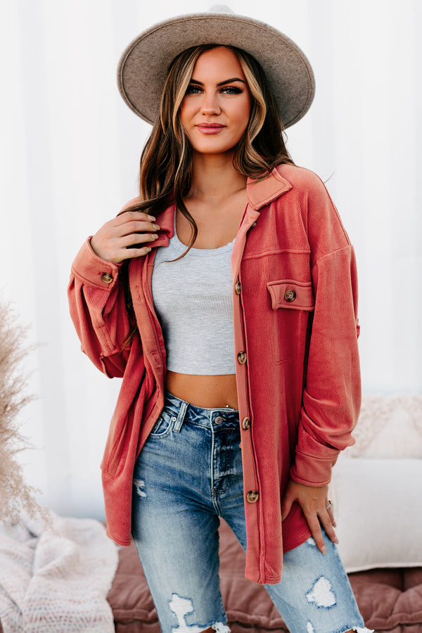 Backcountry Bonding Oversized Fleece Shacket (Coral) - NanaMacs