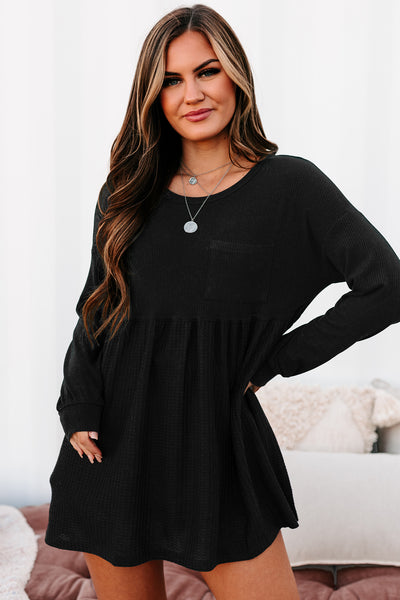 Lively Spirit Mixed Knit Tunic Top (Black) - NanaMacs