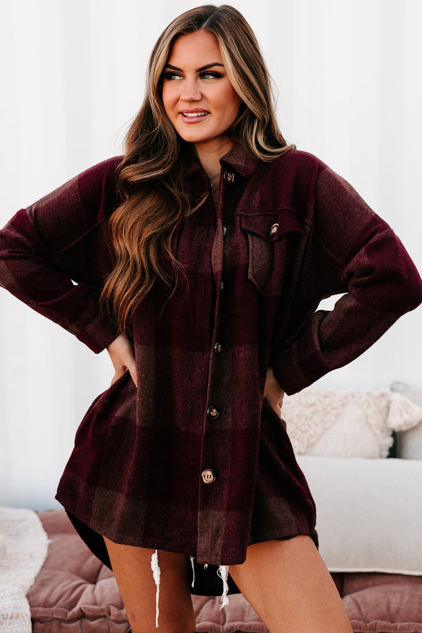 Autumn Destiny Oversized Plaid Shacket (Wine) - NanaMacs