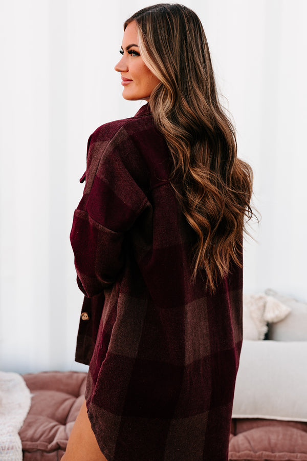 Autumn Destiny Oversized Plaid Shacket (Wine) - NanaMacs