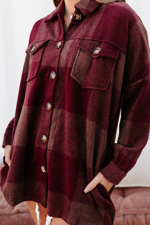 Autumn Destiny Oversized Plaid Shacket (Wine) - NanaMacs