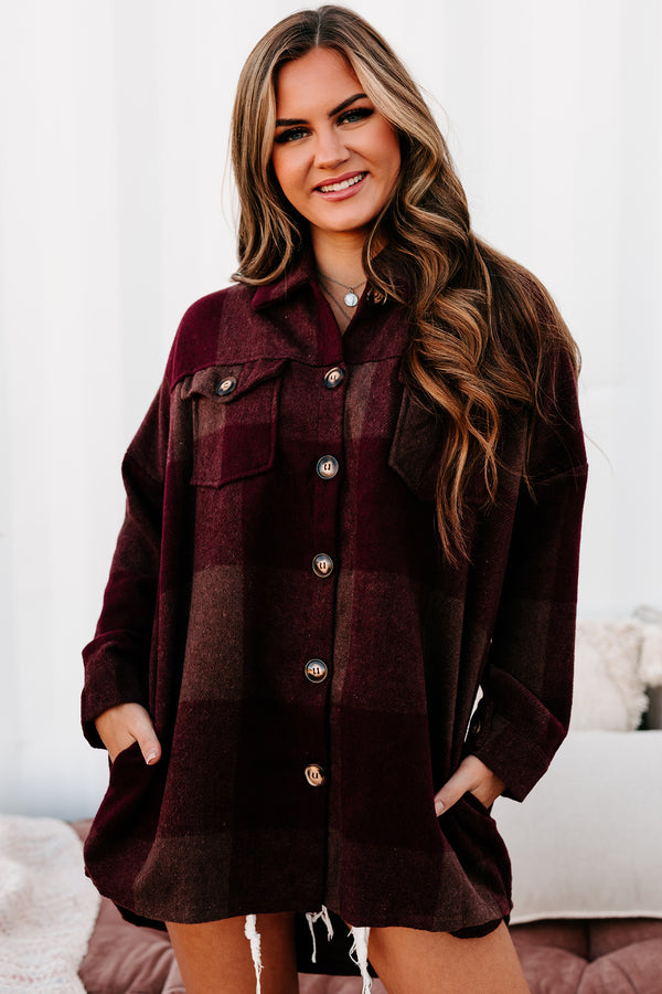 Autumn Destiny Oversized Plaid Shacket (Wine) - NanaMacs