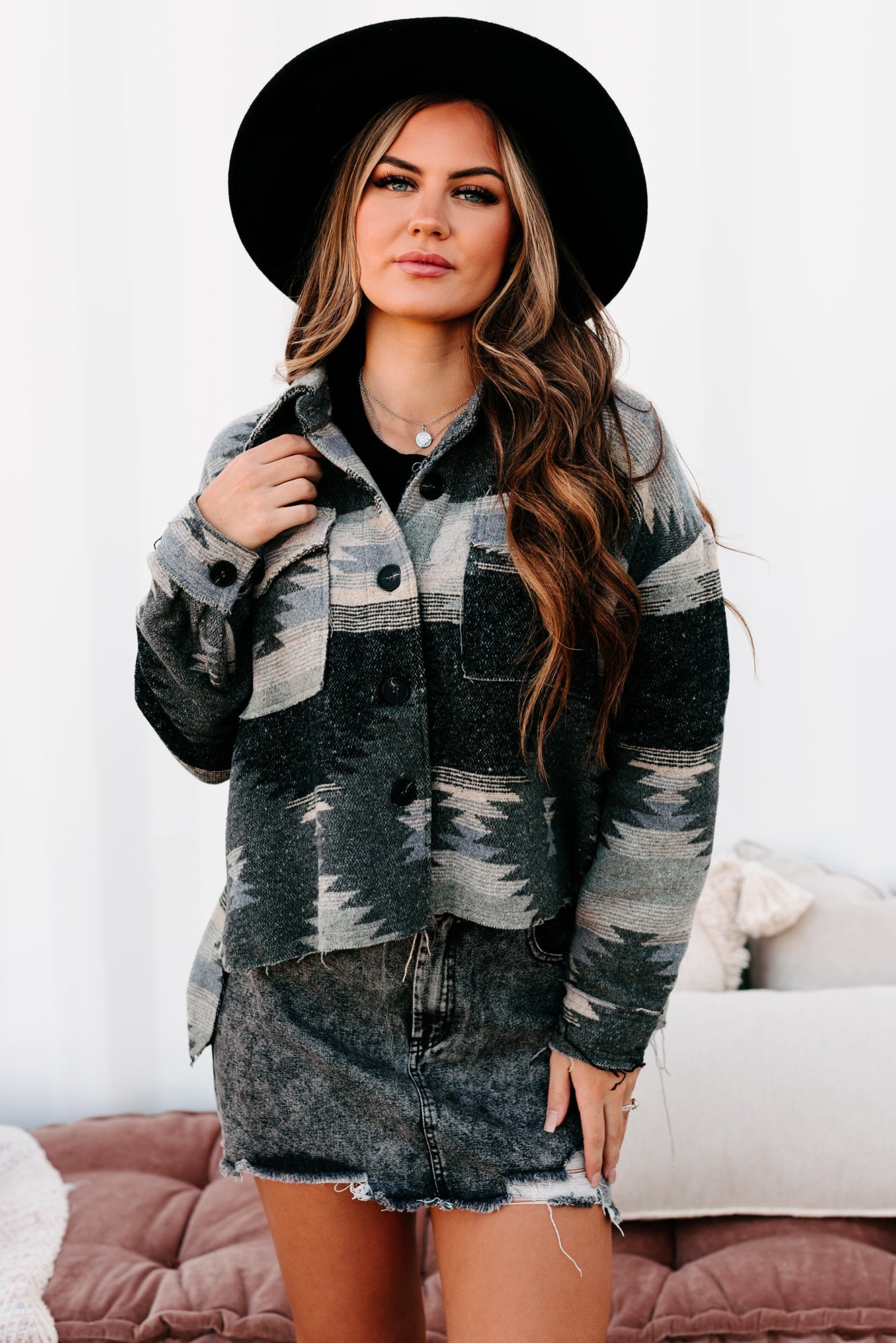 Desert Sky Aztec Knit Shacket (Grey) - NanaMacs